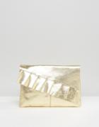 Asos Metallic Leather Ruffle Clutch Bag - Gold