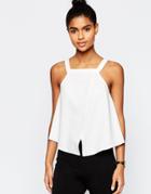Asos Thick Strap High Neck Cami Top With Wrap Front In Crepe - Ivory