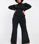 Asos Design Curve Kick Flare Pants In Black Scuba Crepe