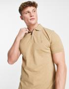 Polo Ralph Lauren Icon Logo Zip Neck Stretch Pique Polo In Tan Heather-brown