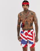 Asos Design 4th July Swim Shorts In Usa Flag Print Mid Length-multi
