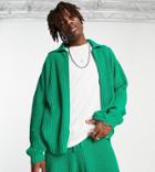 Reclaimed Vintage Inspired Unisex Zip Front Fisherman Sweatshirt In Green - Part Of A Set-multi