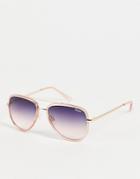 Quay Aviator Sunglasses In Faded Purple-pink
