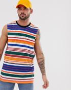 Asos Design Relaxed Sleeveless T-shirt With Dropped Armhole In Horizontal Stripe-white