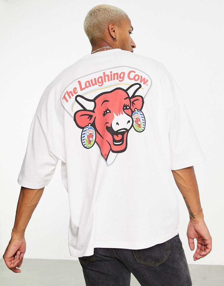 Asos Design Oversized T-shirt In Heavyweight With Laughing Cow Print In White