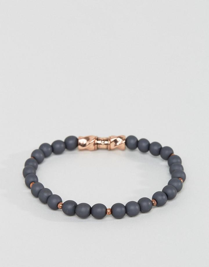 Icon Brand Gray Beaded Bracelet With Rose Gold Twist - Gray