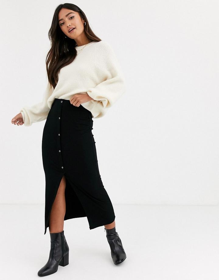 Asos Design Rib Popper Midi Skirt