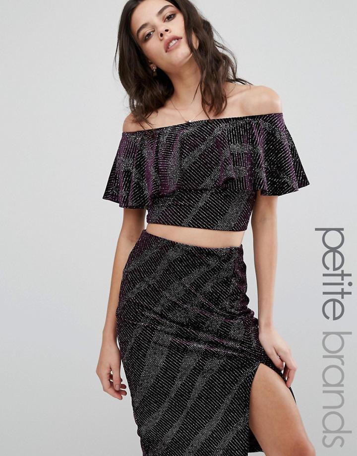 New Look Petite Sparkle Ruffle Crop Top - Purple