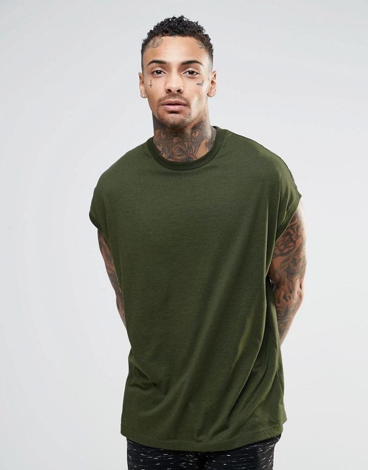 Asos Super Oversized T-shirt In Khaki Marl - Khaki Marl