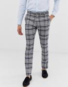 Selected Homme Slim Fit Smart Pants In White Check - White