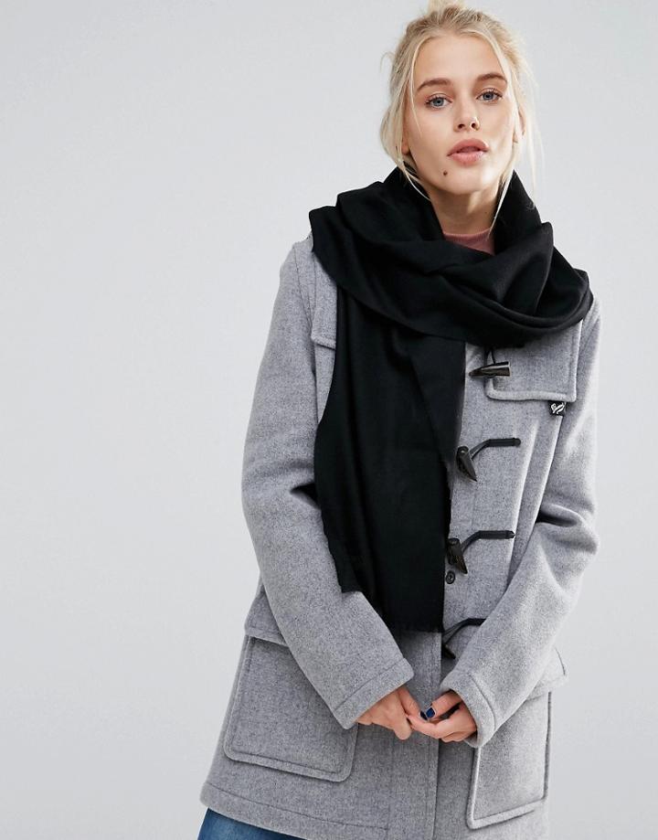 Johnstons Of Elgin Merino Wool Woven Scarf In Black - Black