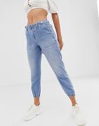 River Island Jonas Denim Sweatpants In Mid Wash-blue