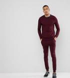 Asos Tall Tracksuit Muscle Sweatshirt / Super Skinny Jogger In Burgundy With Contrast Ringer And Waistband - Red