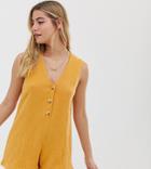 Rhythm Camille Cotton Button Front Beach Romper In Marigold-yellow