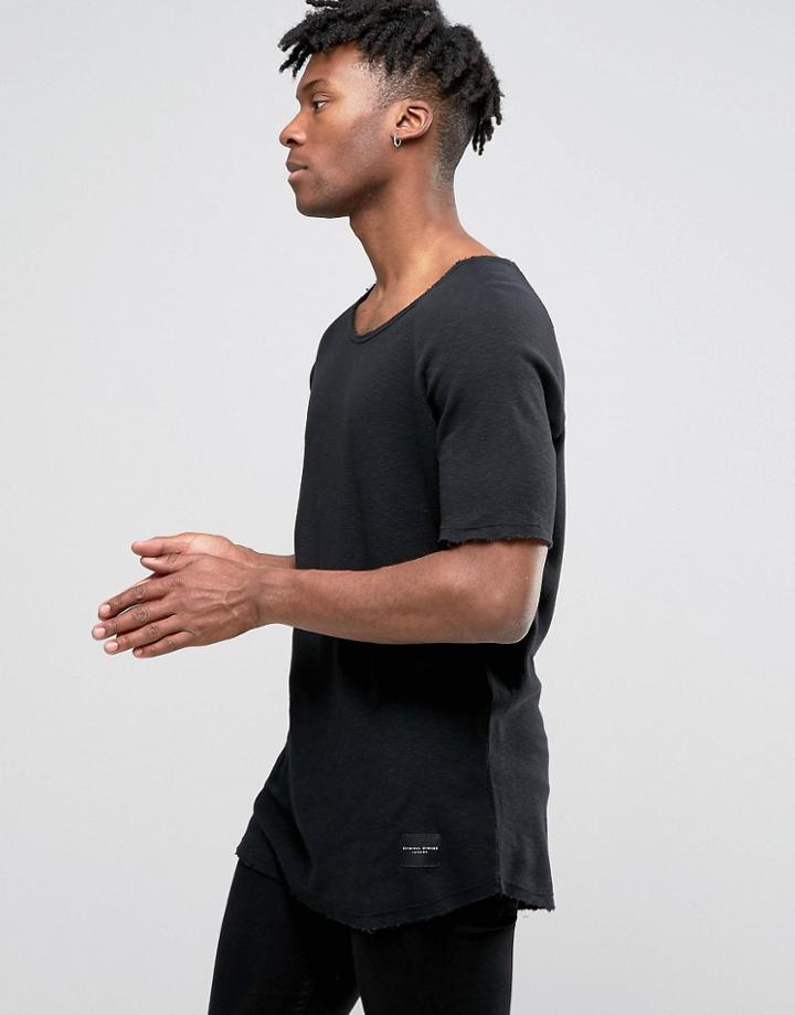 Criminal Damage T-shirt With Raw Hem - Black