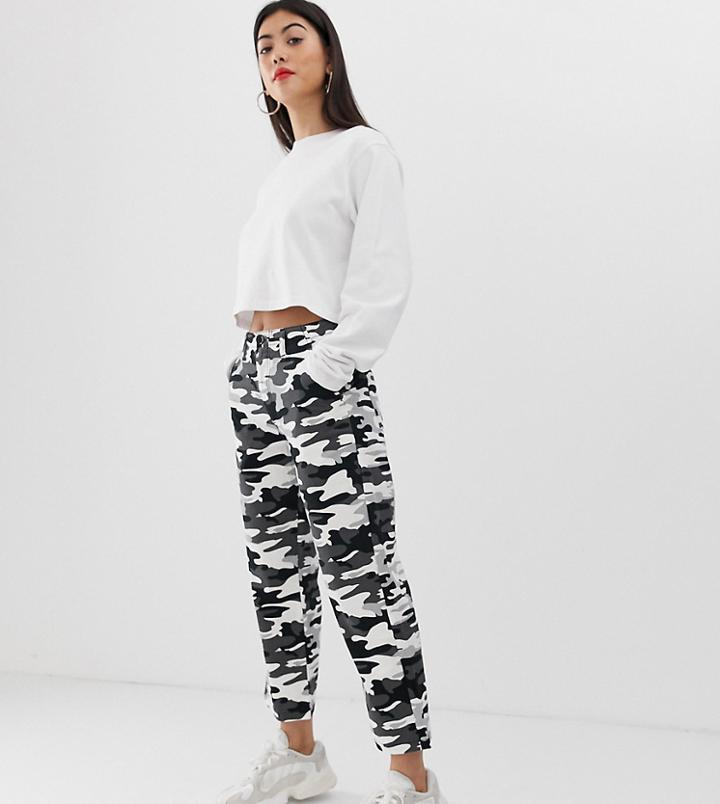 Asos Design Petite Camo Combat Pants In Mono - Multi