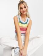 Monki Knit Pullover Vest In Rainbow Stripe-multi