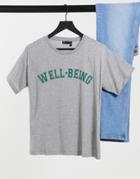 Asos Design T-shirt With Well-being Varsity Graphic In Gray Marl-grey