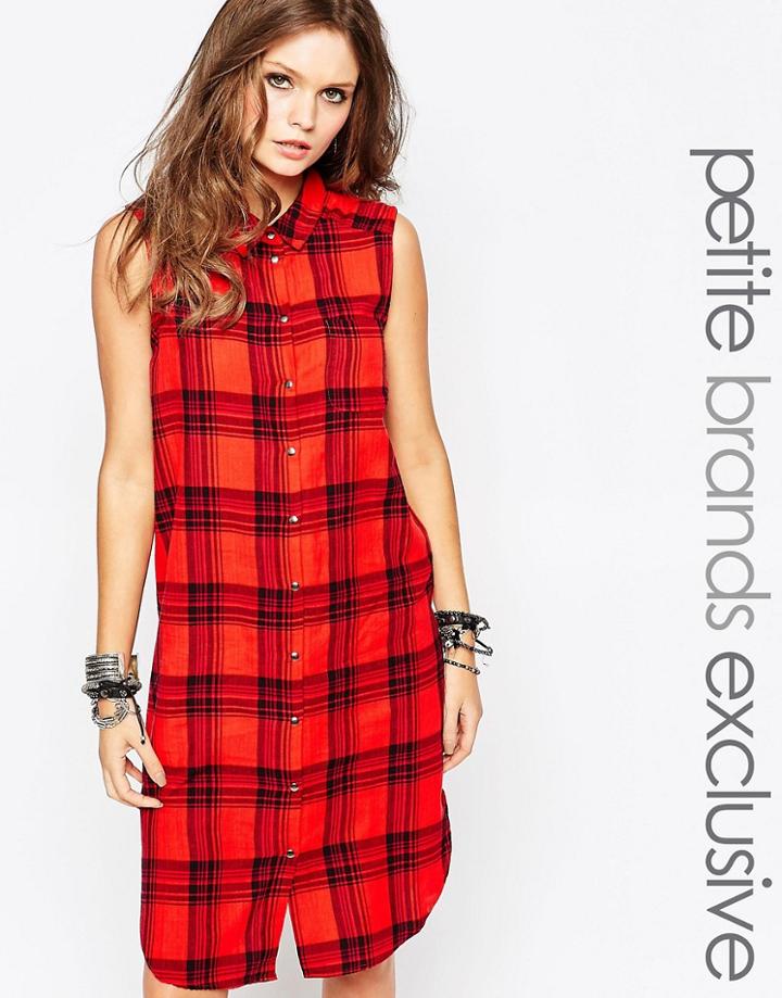 Noisy May Petite Check Shirt Dress - Red