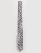 Asos Design Wedding Slim Textured Check Tie In Gray
