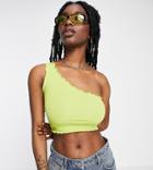Collusion Lettuce Edge One Shoulder Top In Olive-green