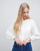 Intropia Broderie Blouse With Ruffle Collar - White