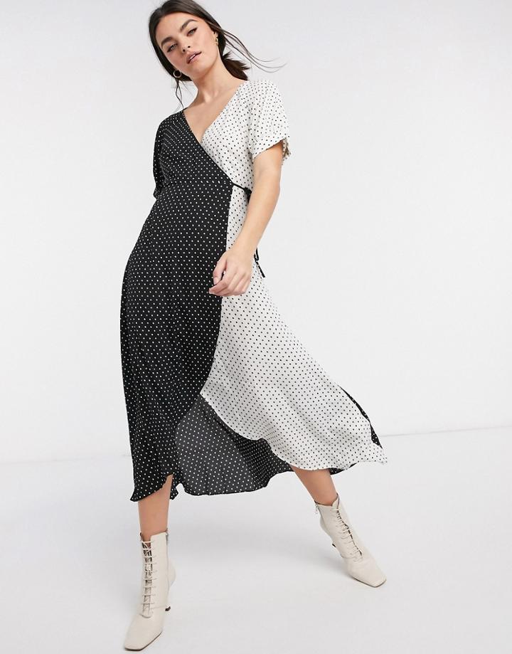 Traffic People Monochrome Wrap Dress In Black & White-multi