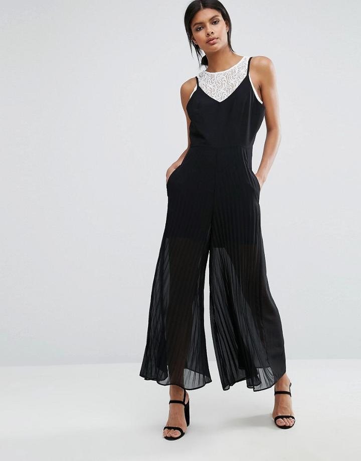 Y.a.s Kristina Pleated Jumpsuit With Lace Insert - Black
