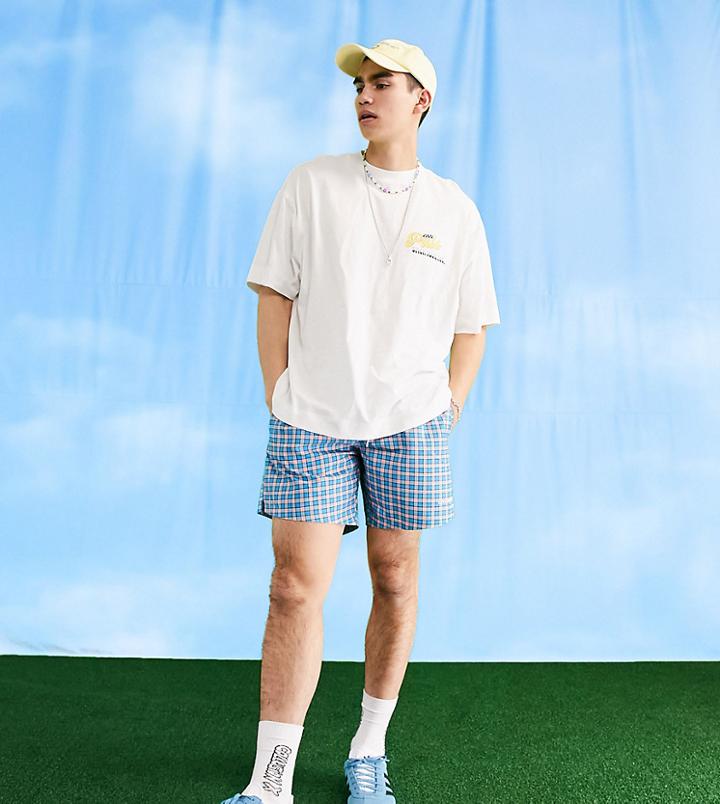 Collusion Unisex Swim Short In Check-multi