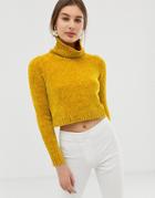 Asos Design Crop Sweater With High Neck In Chenille - Yellow