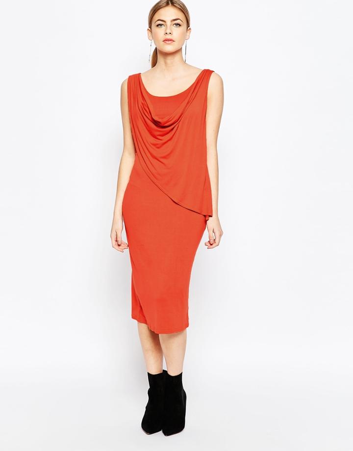 Love Wrap Cowl Front Dress - Rust