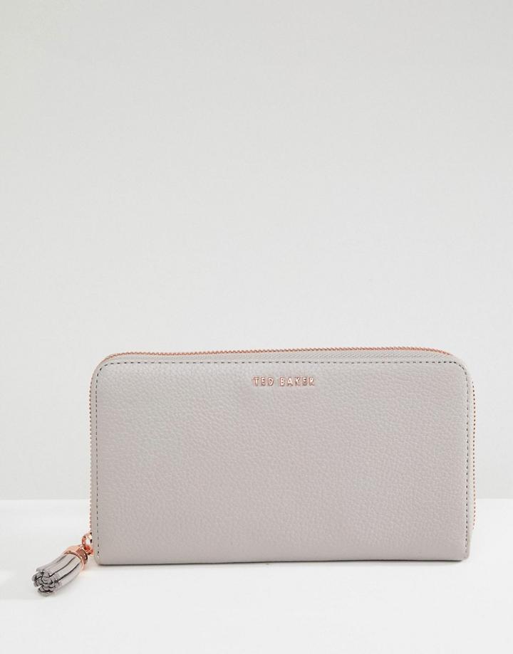 Ted Baker Leather Zip Purse With Tassle - Gray