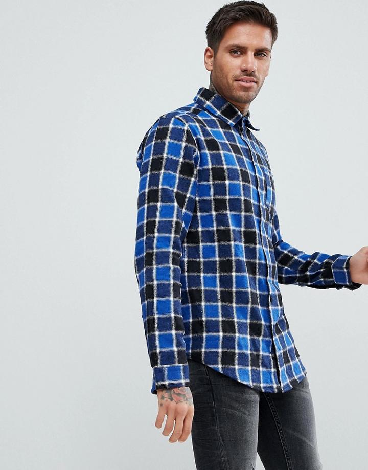 Boohooman Regular Fit Shirt In Blue Check - Blue