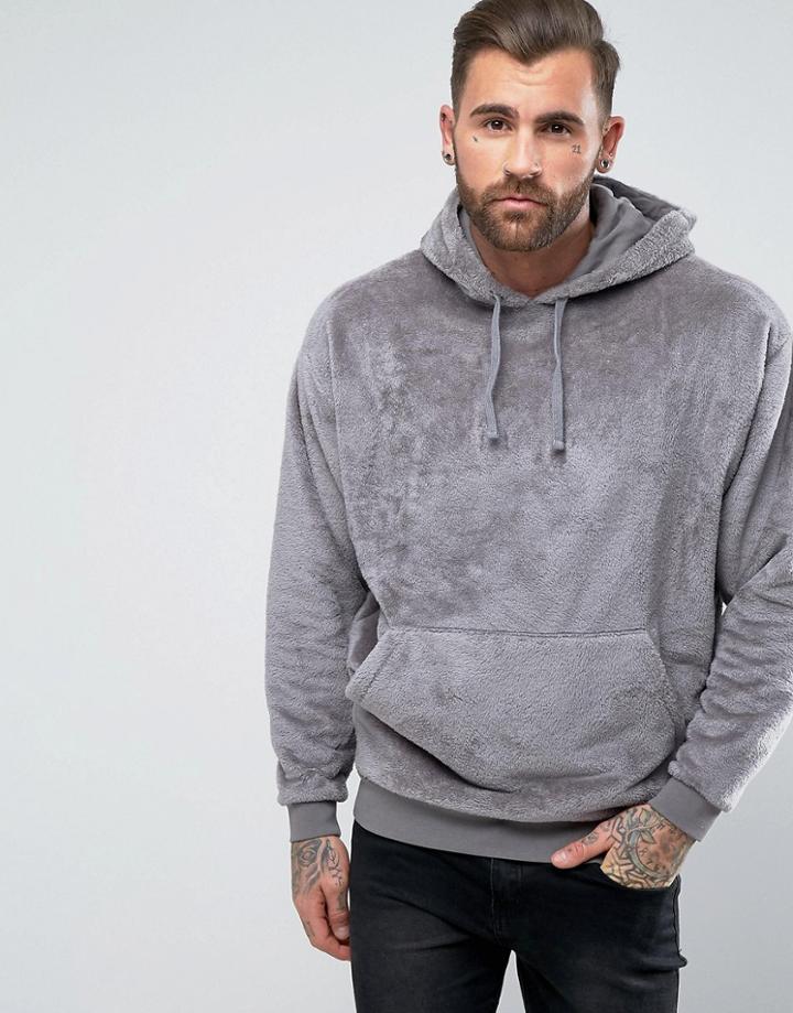 Asos Oversized Fleece Hoodie - Gray