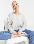 Topshop Knit V-neck Crop Sweater In Gray
