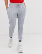 Asos Design Skinny Cropped Sweatpants In Gray Stripe - Gray