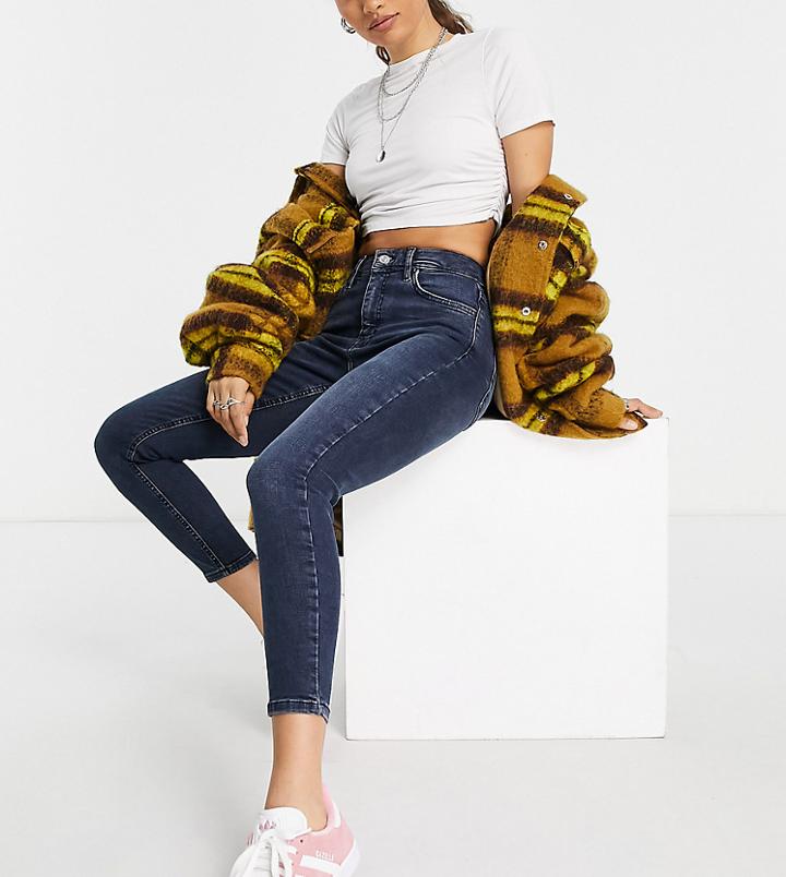 Topshop Petite Blue Black Jamie Recycled Cotton Blend Jeans-blues