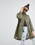 Monki Utility Rain Coat - Green