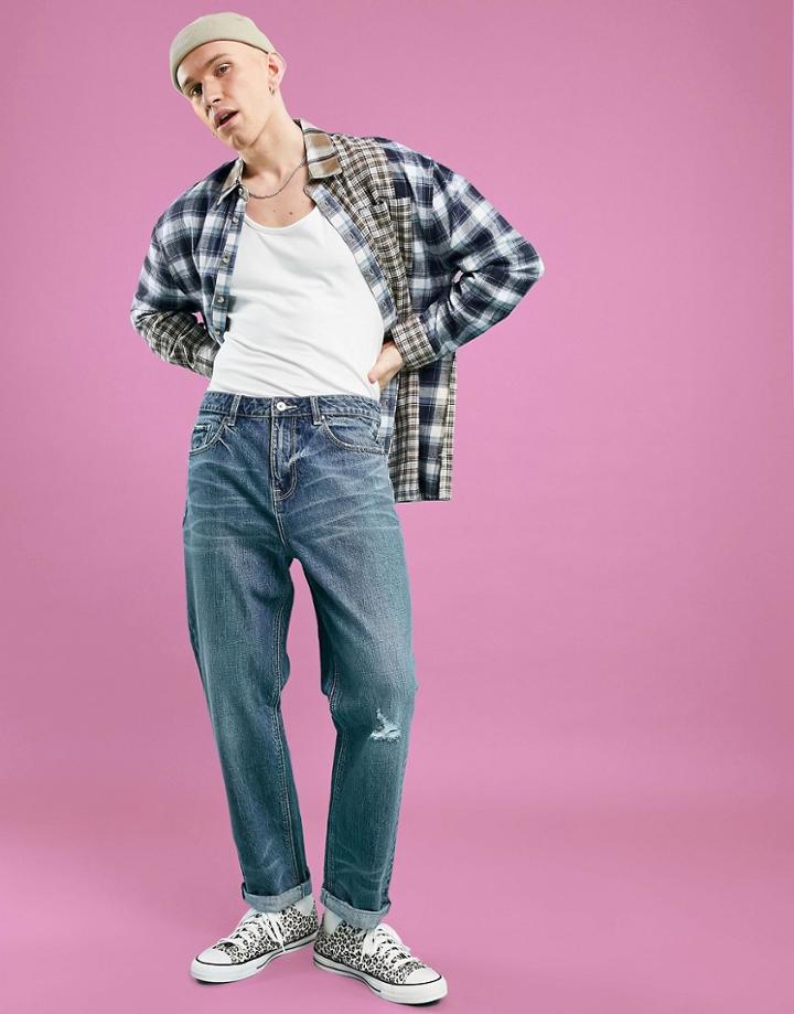 Asos Design Skinny Jeans In Mid Blue Vintage Japanese Wash-blues
