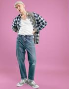Asos Design Skinny Jeans In Mid Blue Vintage Japanese Wash-blues