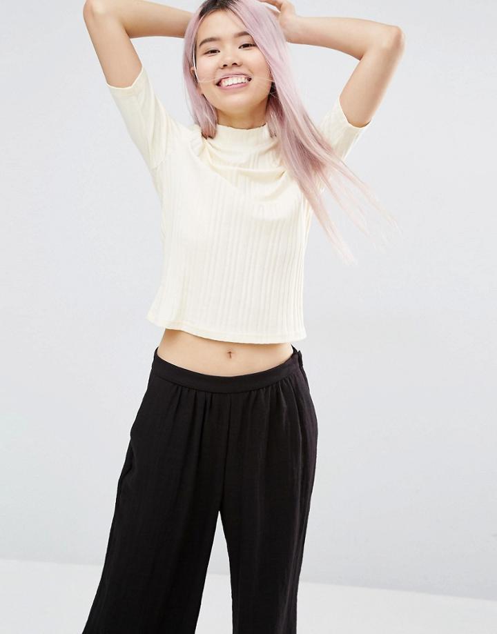Monki 1/2 Sleeve Top With High Neck - White