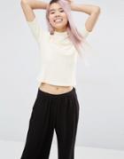Monki 1/2 Sleeve Top With High Neck - White