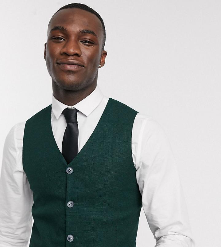 Asos Design Tall Wedding Super Skinny Suit Suit Vest In Forest Green Micro Texture