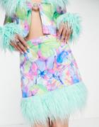 Elsie & Fred Mini Skirt In Retro Butterfly Velvet With Fur Trim - Part Of A Set-multi