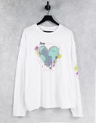 Topshop Heart Our Planet Long Sleeve Skater T-shirt In White