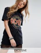 Kiss & Tell Oversized Vintage T-shirt With Ac/dc Print - Black