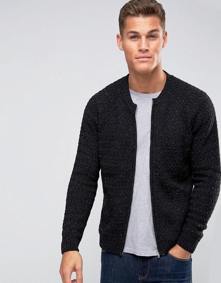 Asos Knitted Bomber Jacket In Black - Black