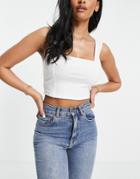 Asos Design Hourglass Organic Cotton Crop Cami With Square Neck And Seam Detail In White