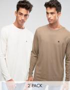 Asos Relaxed Longline Long Sleeve T-shirt With Logo 2 Pack - Multi