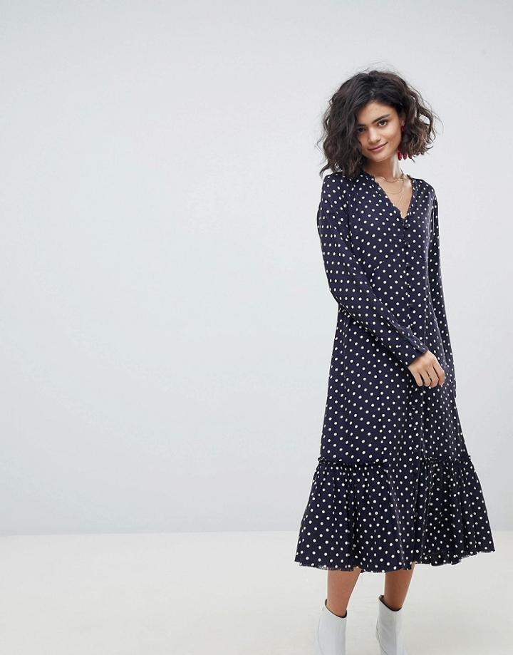 Asos Button Through Midi Dress In Washed Spot - Multi